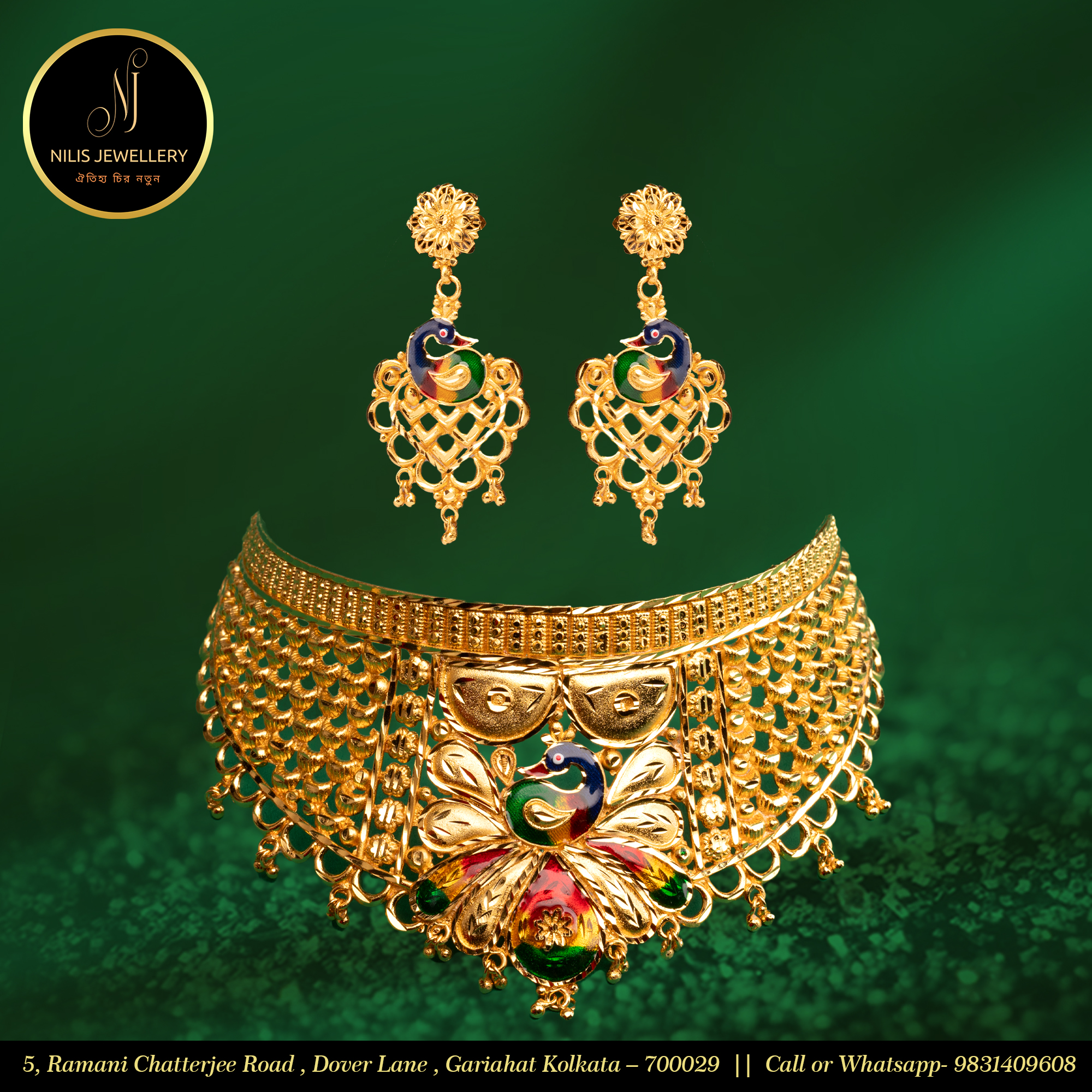 1.5 gm Gold Polish Necklace with Meenakari Work