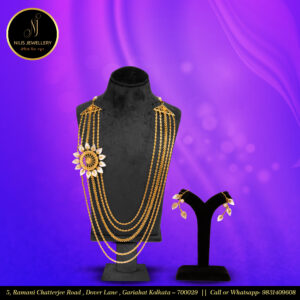 5-Line Mother of Pearl Chain Set – Shell Flower Motif with Brushed Gold Polish