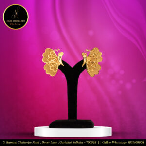 Butterfly Motif Handcrafted Earring – 1.5 gm Gold Polish with 1-Year Color Warranty