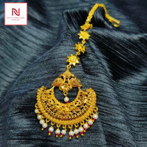 Traditional Tikli – Pearl & Red Beads | Signature Nilis Design
