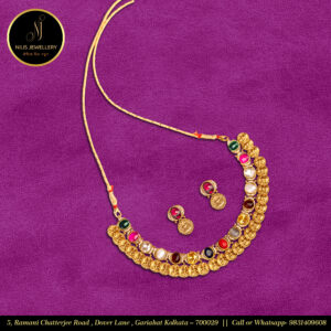 South-Style Necklace Set – Antique Gold Polish with Designer Finish