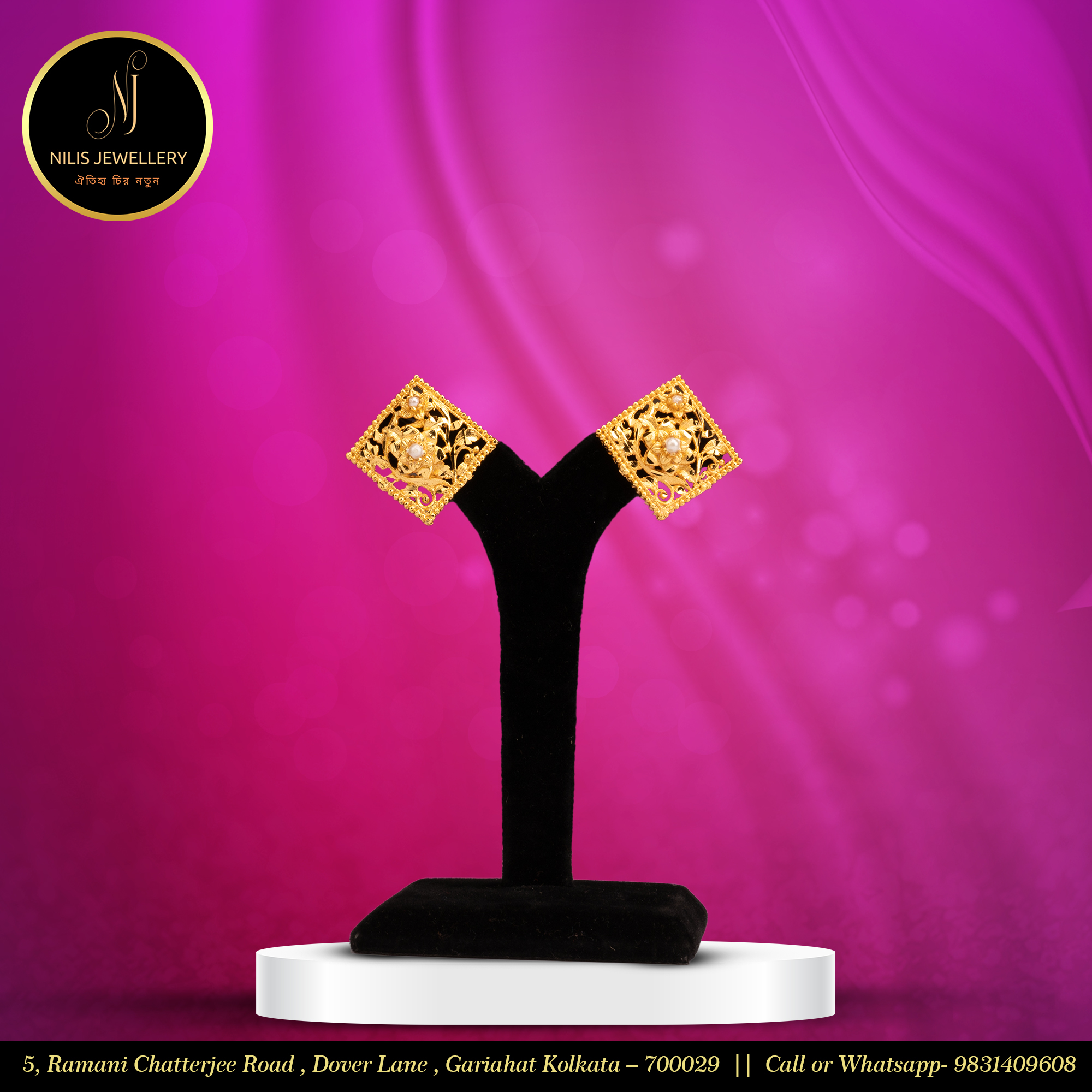 Square Kan Pasha with Pearl Fitting – Handcrafted in 1.5 gm Gold Polish