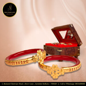 Unique Bala-Pola Fusion Bangle – 4-Flower Mukh Design, 1.5 gm Gold Polish