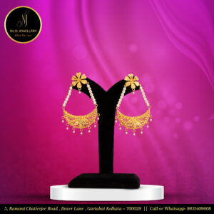 Unique Dangling Earrings – Pearl Fitting in 1.5 gm Gold Polish