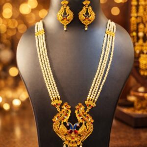 Long Pearl Necklace with Meenakshi Design
