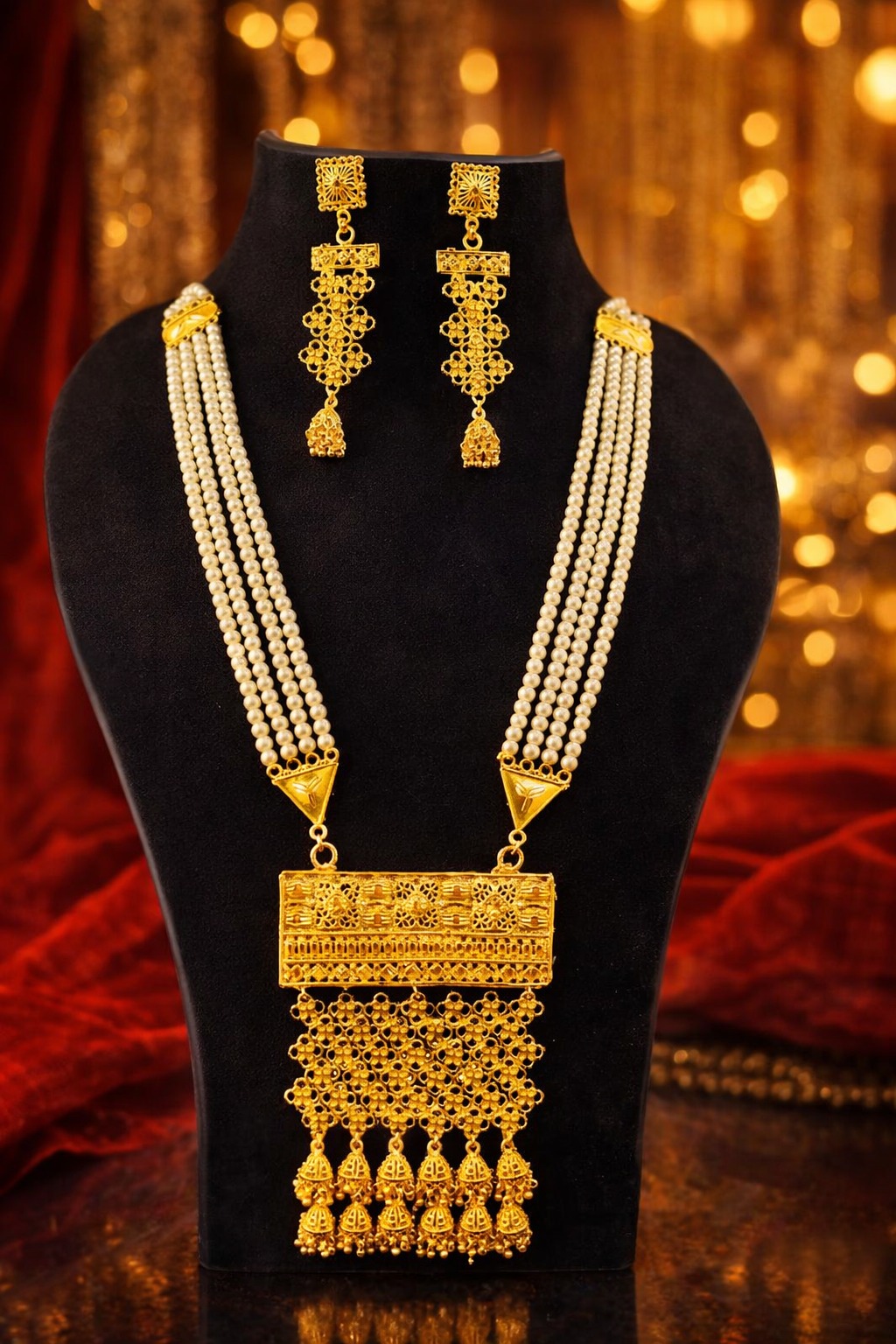 Pearl Long Set with Jhumko Earrings