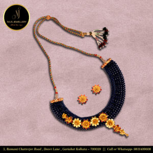 Wide Crystal Designer Necklace - Blue Color – Meenakari on Crystal with 1.5 gm Gold Polish