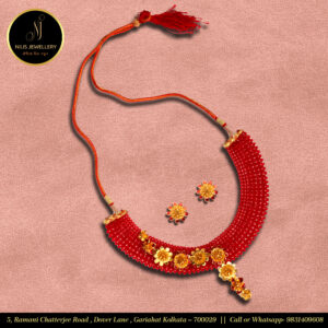 Wide Crystal Designer Necklace - Red Color – Meenakari on Crystal with 1.5 gm Gold Polish