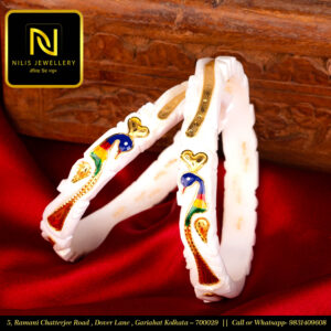 Original Sankha Bangles – Peacock Design with Meenakari (1 Pair)