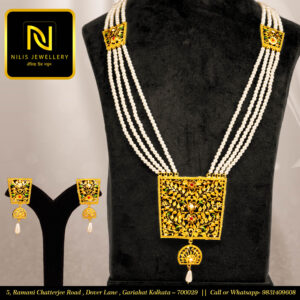 4-Line Pearl Lahari Ranihaar Set – 1.5 gm Polish with Meenakari