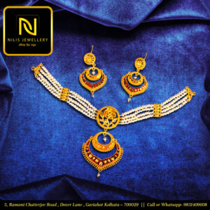 Exclusive 4-Line Necklace Set with Kanbali Earrings – 1.5 gm Polish