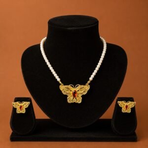 Ruby Stone Pendant Set with Earrings -#58