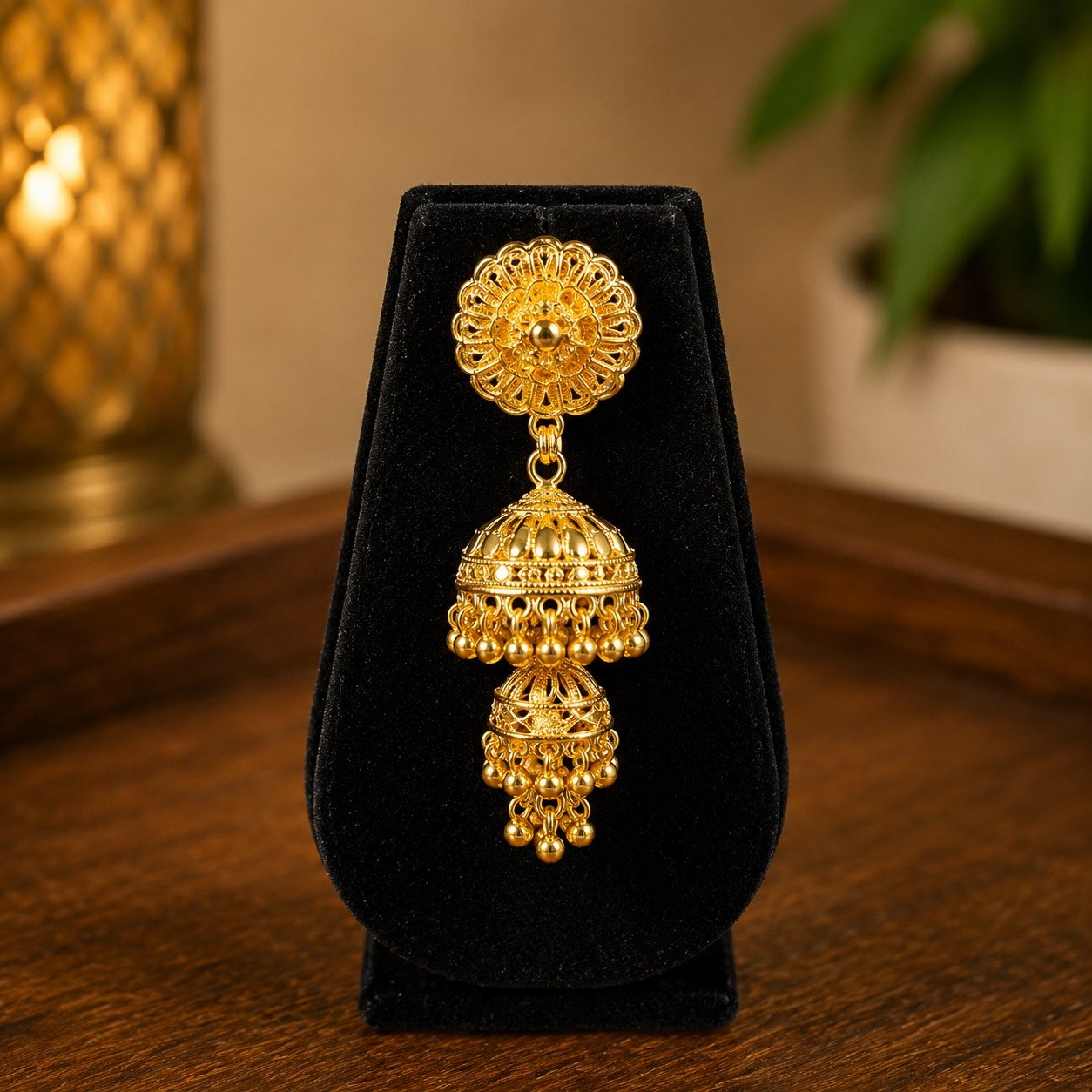 1.5 Gram 36 Inch Jhumko Designer Long Mof Chain with Earrings- #2 - Image 3