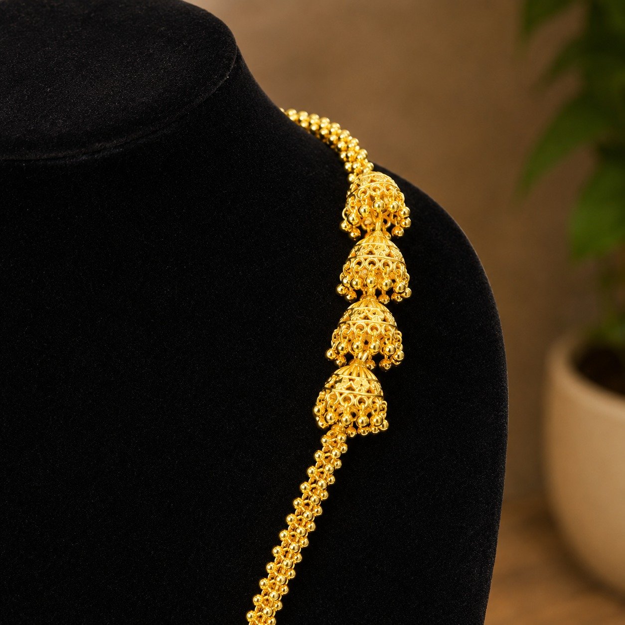 1.5 Gram 36 Inch Jhumko Designer Long Mof Chain with Earrings- #2 - Image 2