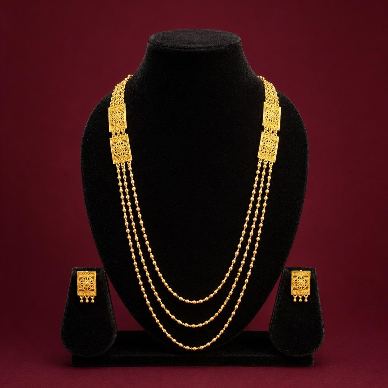 Ball 3-Line Lahori Long Set with Earrings - #39