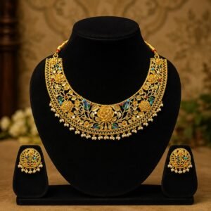 1.5 Gram Golden Mine with Pearl Golap Necklace Set - #17