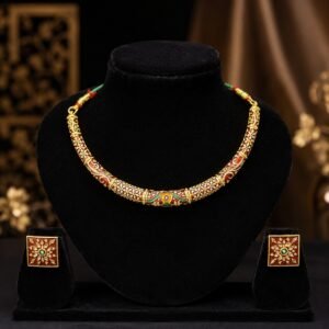 1.5 Gram Golden with Mine Designer Hasuli Necklace Set with Earrings - #12
