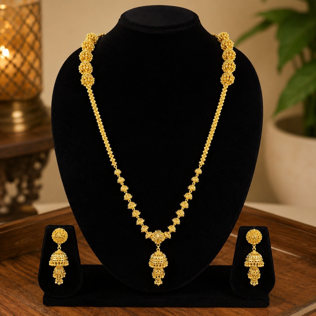 1.5 Gram 36 Inch Jhumko Designer Long Mof Chain with Earrings- #2