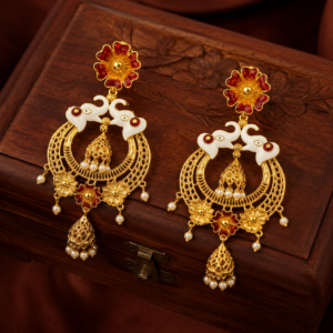 Big Size Meenakari Kanbala Jhumka with Pearl - #56
