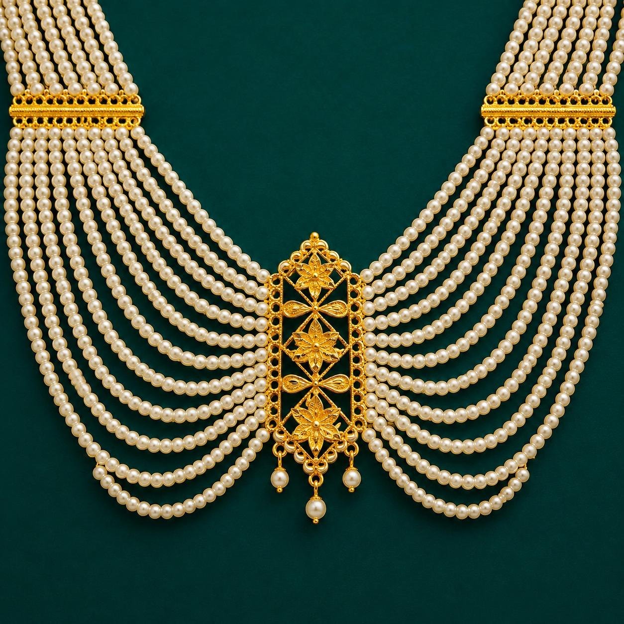 12-Line Pearl Heavy Lahori Necklace Set with Ear Piece - #44 - Image 2