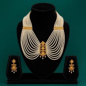 12-Line Pearl Heavy Lahori Necklace Set with Ear Piece - #44