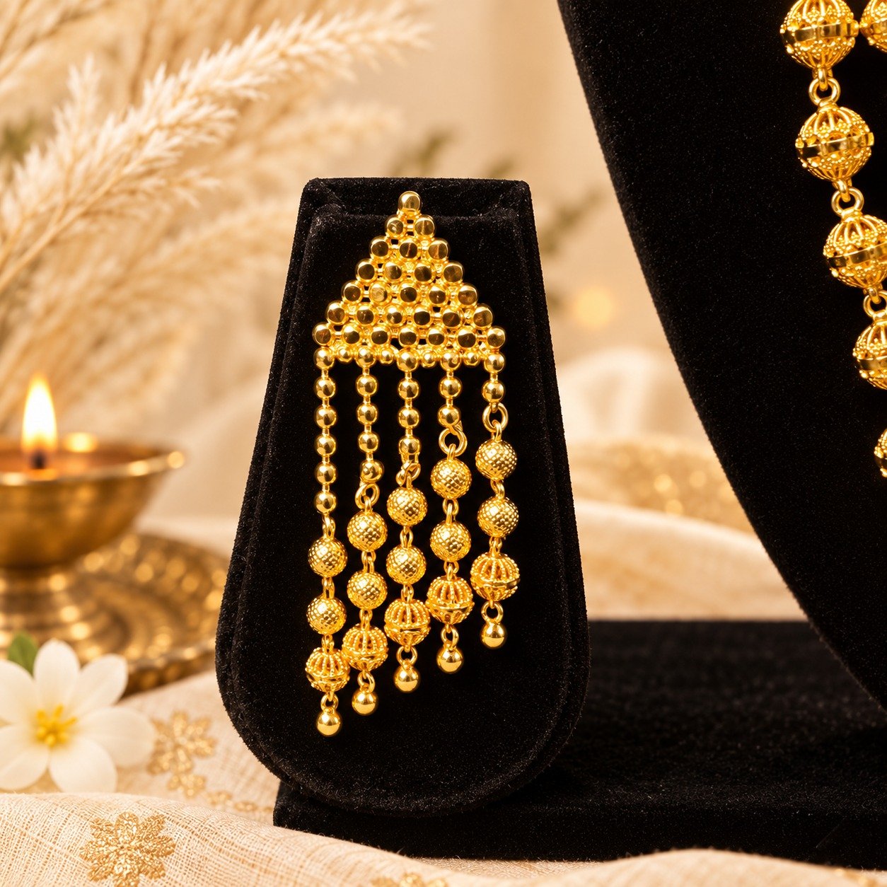 1.5 GM Golden & Meena 4-Layer Designer Dhaki Lohori Set with Earrings #113 - Image 5