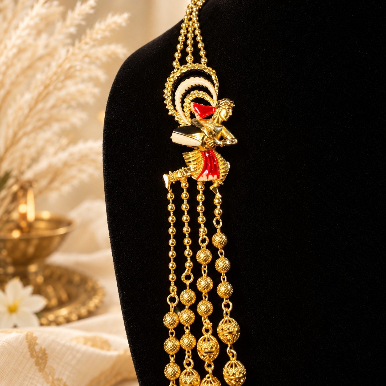 1.5 GM Golden & Meena 4-Layer Designer Dhaki Lohori Set with Earrings #113 - Image 6