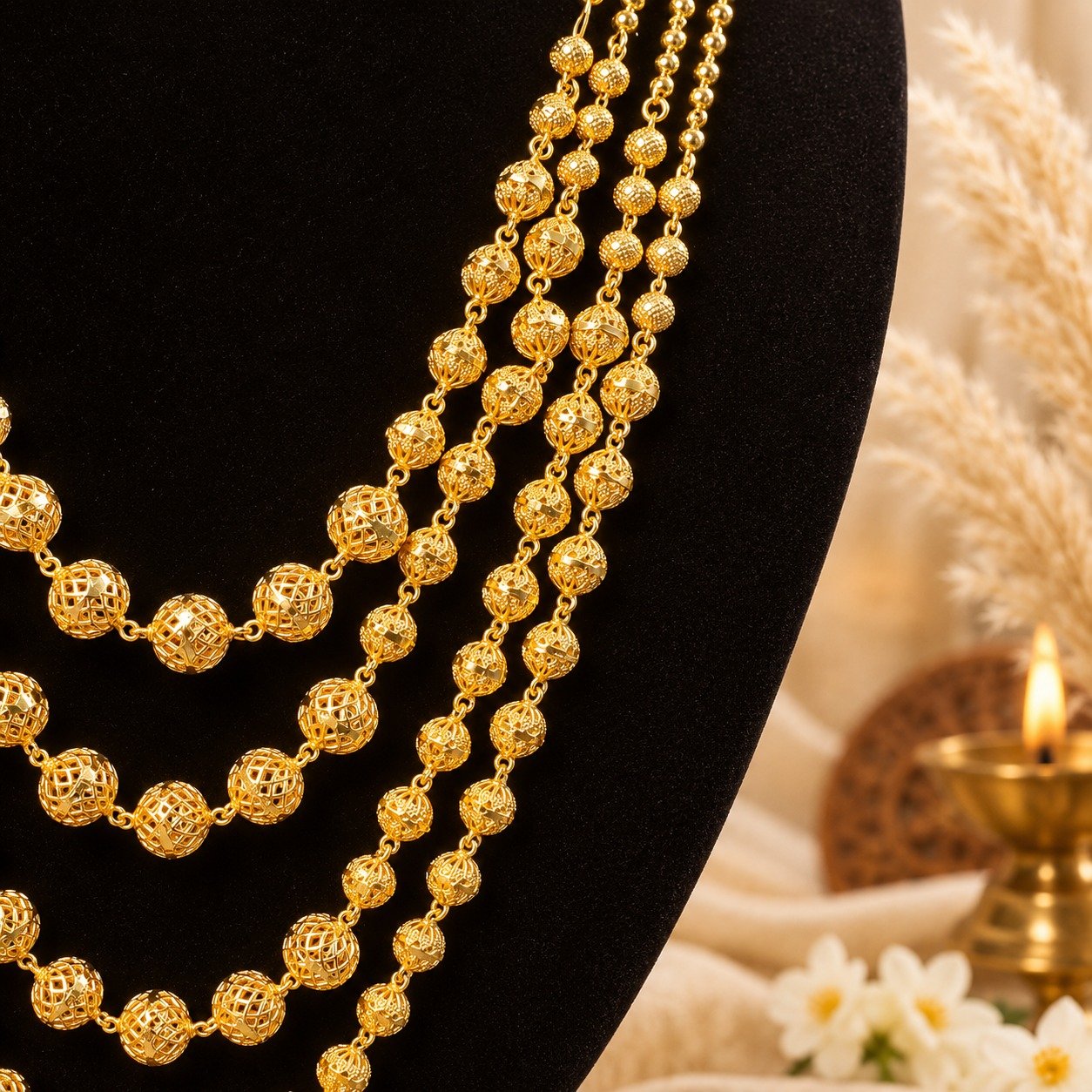 1.5 GM Golden & Meena 4-Layer Designer Dhaki Lohori Set with Earrings #113 - Image 2