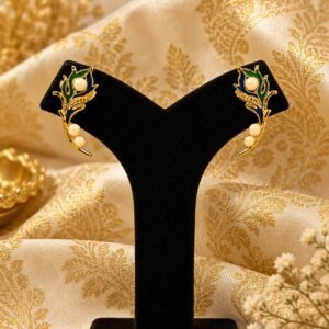 1.5 GM Designer Peacock Feather Golden Meena & Pearl Sabeki Earrings #107