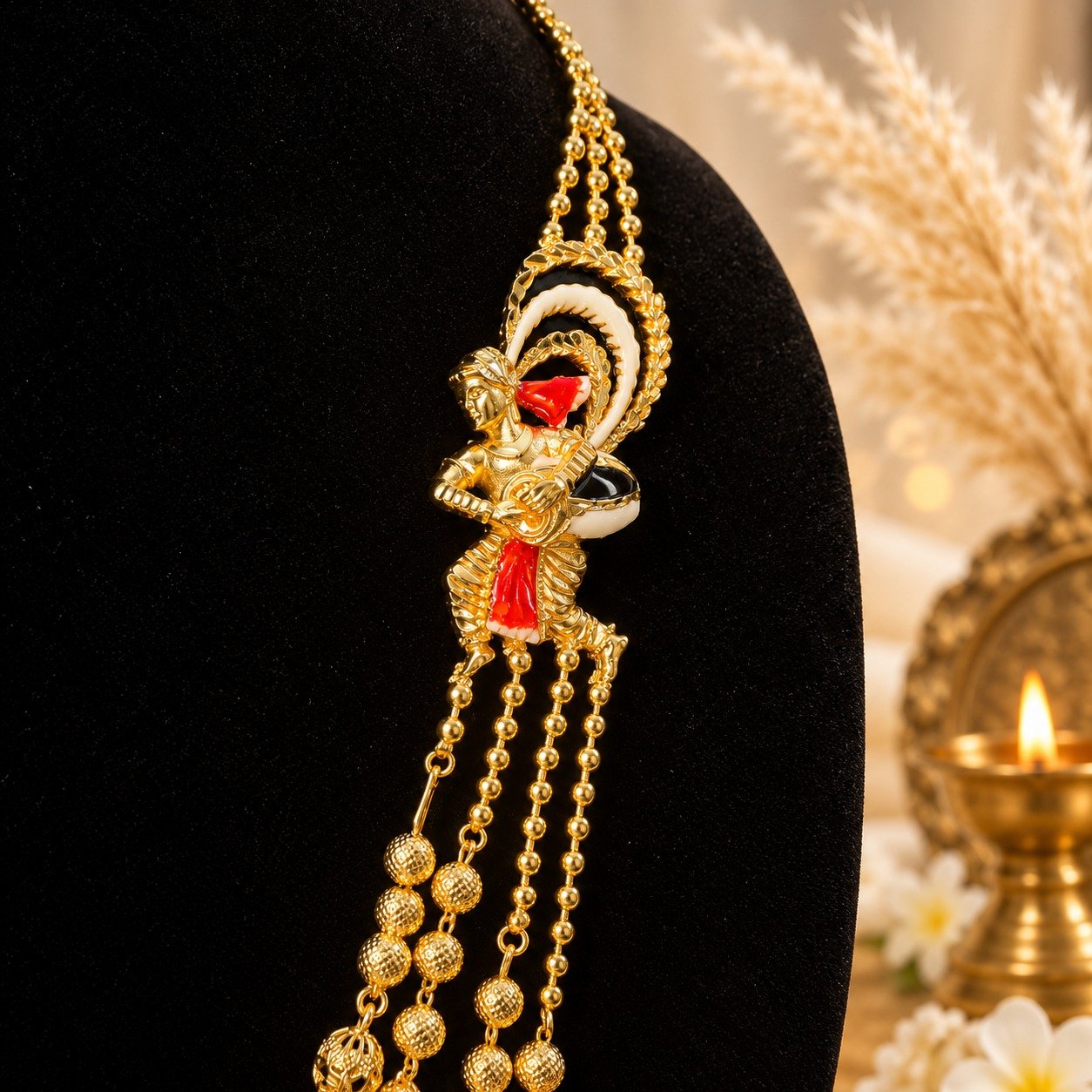 1.5 GM Golden & Meena 4-Layer Designer Dhaki Lohori Set with Earrings #113 - Image 4