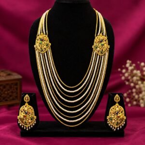 1.5 GM Pearl Meena Lohori Peacock Long Sitahar Set – Nilis Jewellery - #161